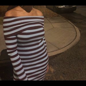 Blue and Burgundy Striped Dress